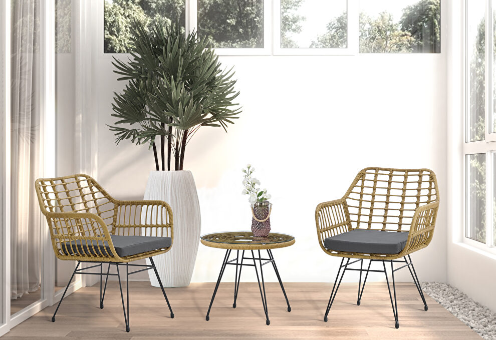 Modern rattan coffee chair table set 3 pcs, outdoor furniture rattan chair by La Spezia