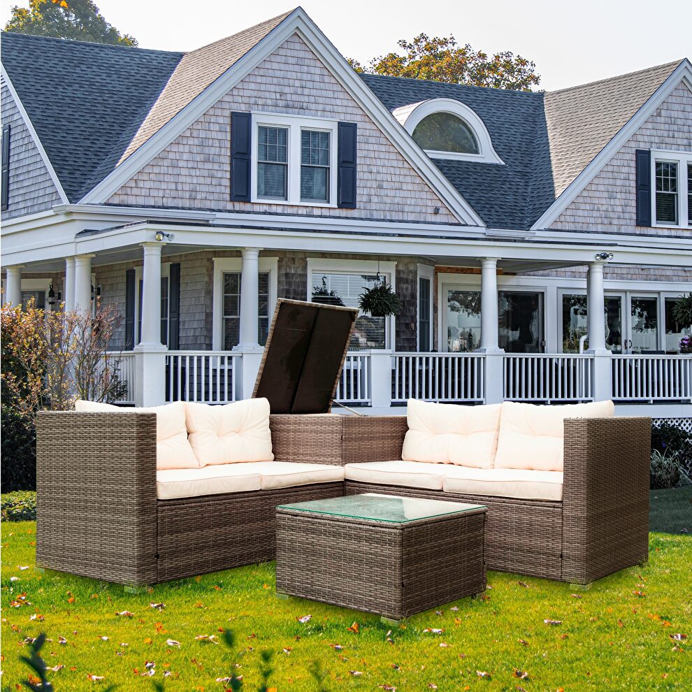 4 piece patio sectional wicker rattan outdoor furniture sofa set by La Spezia