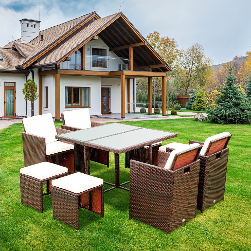 9 pieces patio dining sets outdoor rattan chairs with glass table by La Spezia