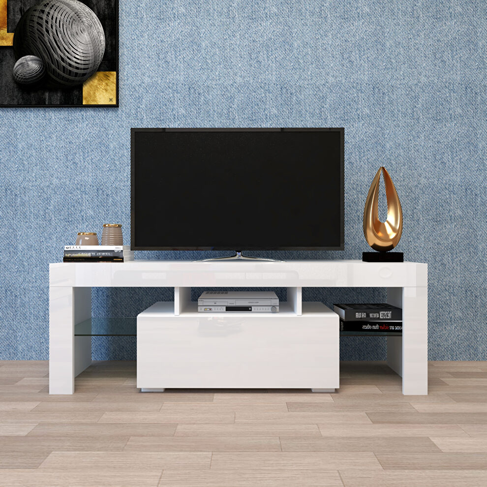 White entertainment TV stand, large tv stand tv base stand with led light tv cabinet by La Spezia