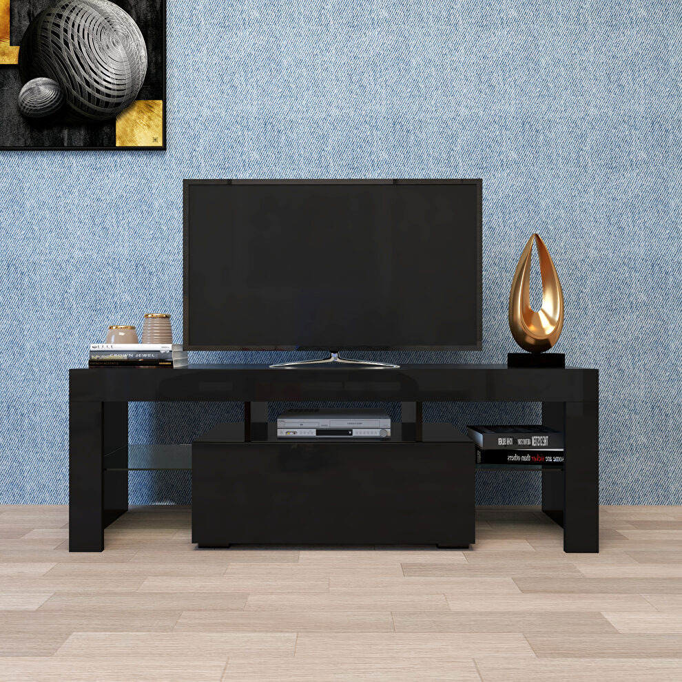 Black TV stand with led rgb lights,flat screen tv cabinet, gaming consoles by La Spezia