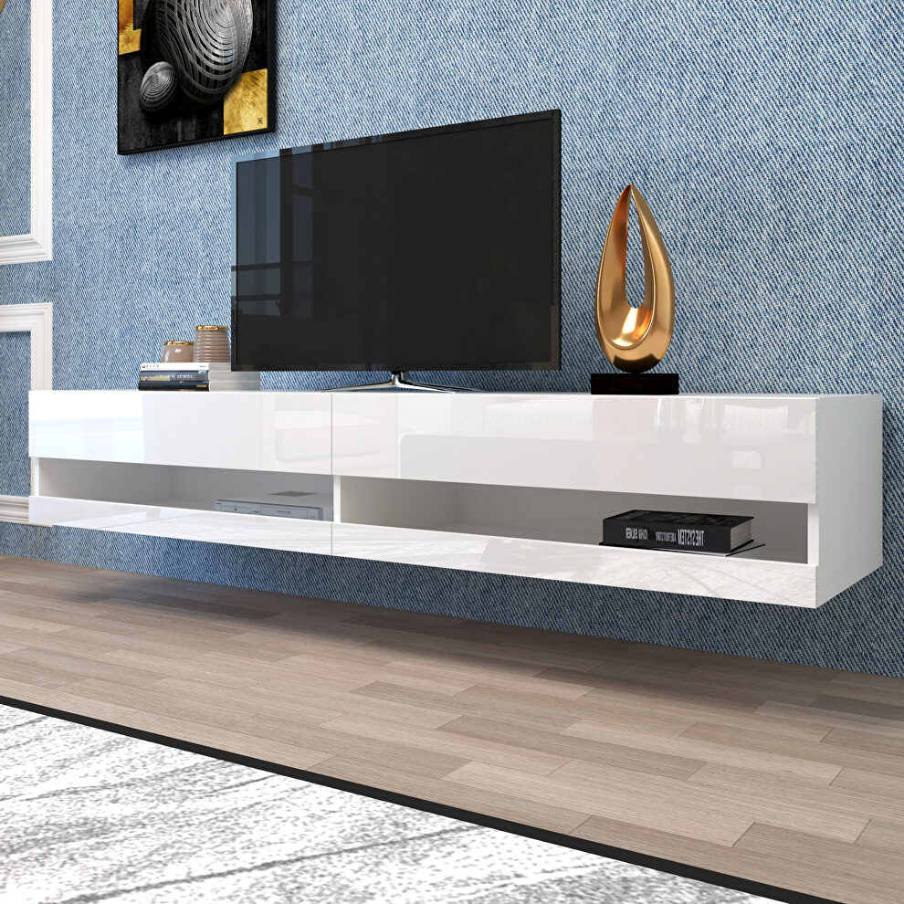 Wall mounted floating 80 TV stand with 20 color leds white by La Spezia