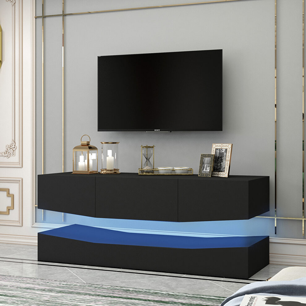 Modern TV stand for 55 inch tv with led lights in black by La Spezia