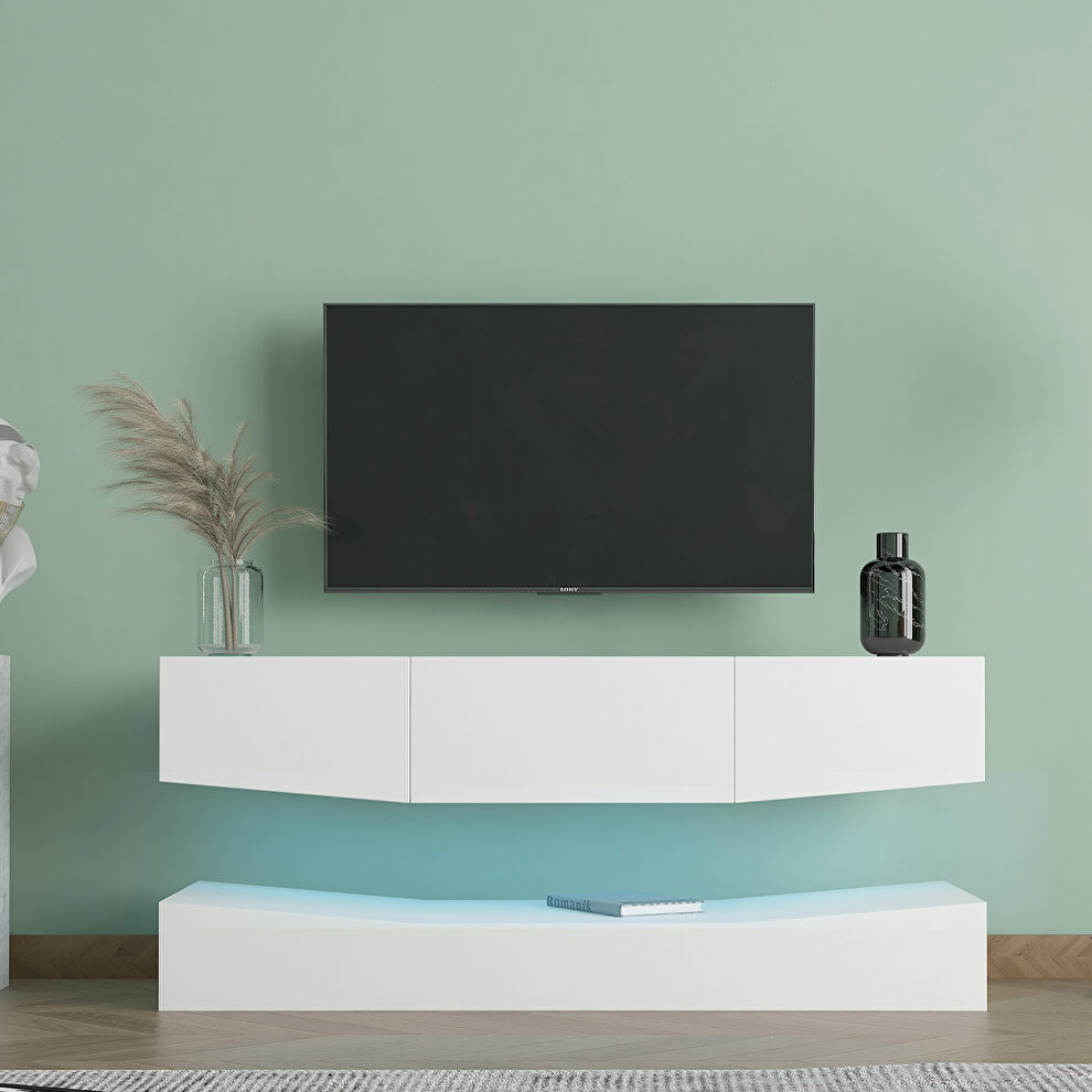 Modern TV stand for 55 inch tv with led lights in white by La Spezia