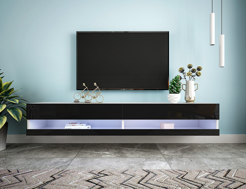 Wall mounted floating 80 TV stand with 20 color leds black by La Spezia