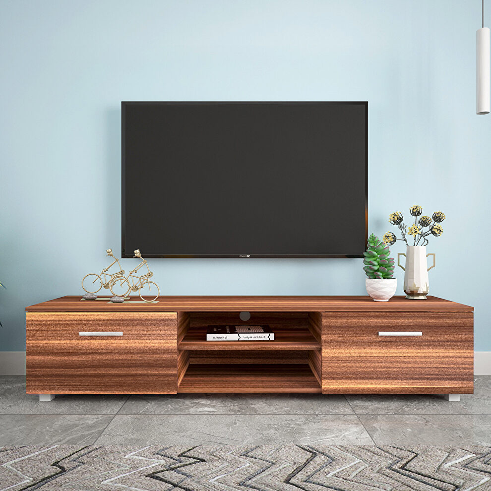Walnut TV stand for 70 inch tv stands, media console entertainment center television table by La Spezia