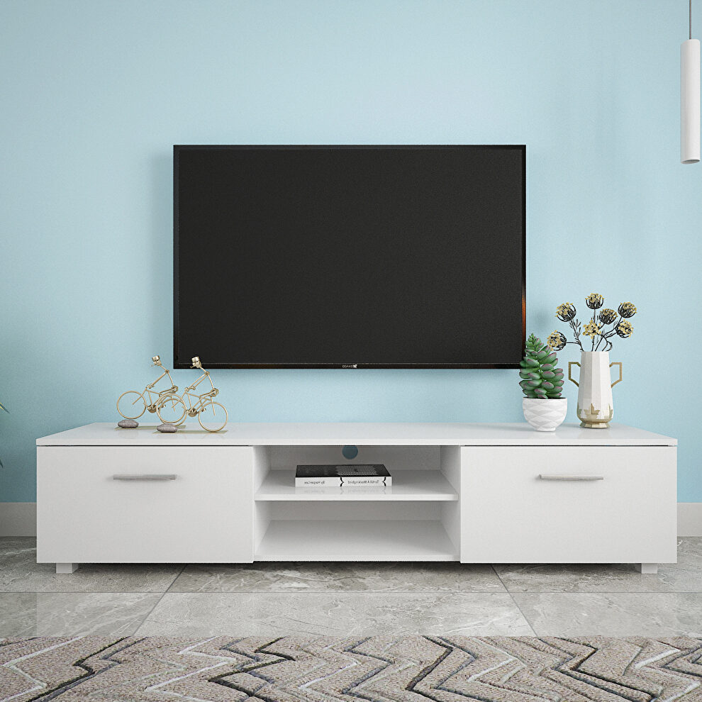 White TV stand for 70 inch tv stands, media console entertainment center television table by La Spezia