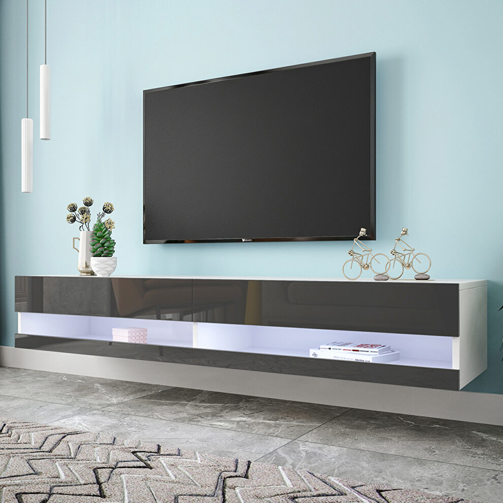 Wall mounted floating 80 TV stand with 20 color leds dark gray by La Spezia