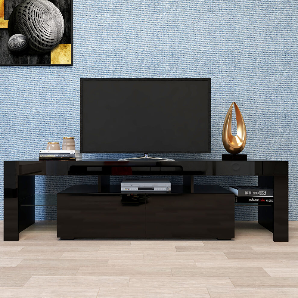 Modern black TV stand, 20 colors led tv stand w/remote control lights by La Spezia