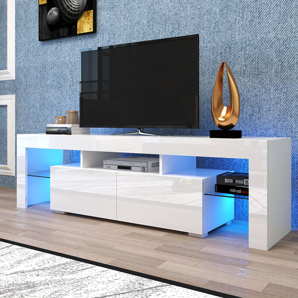 Modern white TV stand, 20 colors led tv stand w/remote control lights by La Spezia