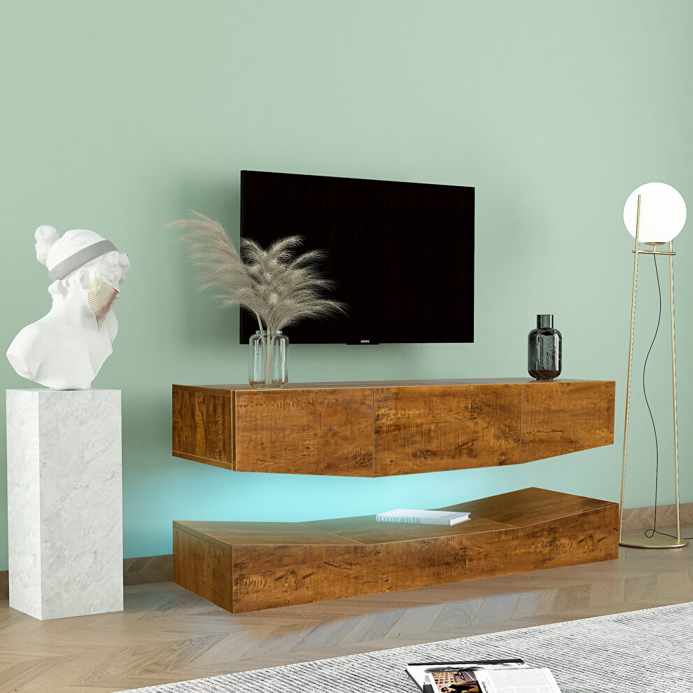 Modern TV stand for 55 inch tv with led lights in walnut by La Spezia