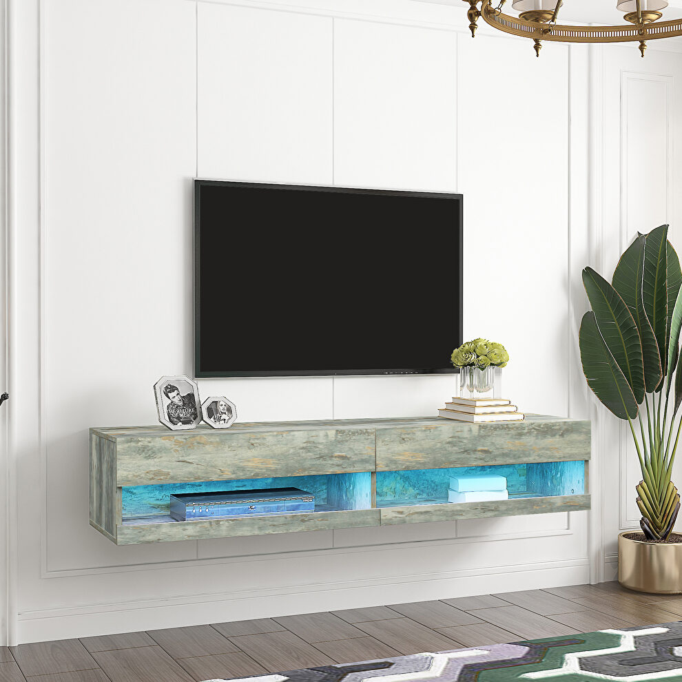 Gray high gloss fronts with matt body wall mounted TV stand with 20 color leds by La Spezia