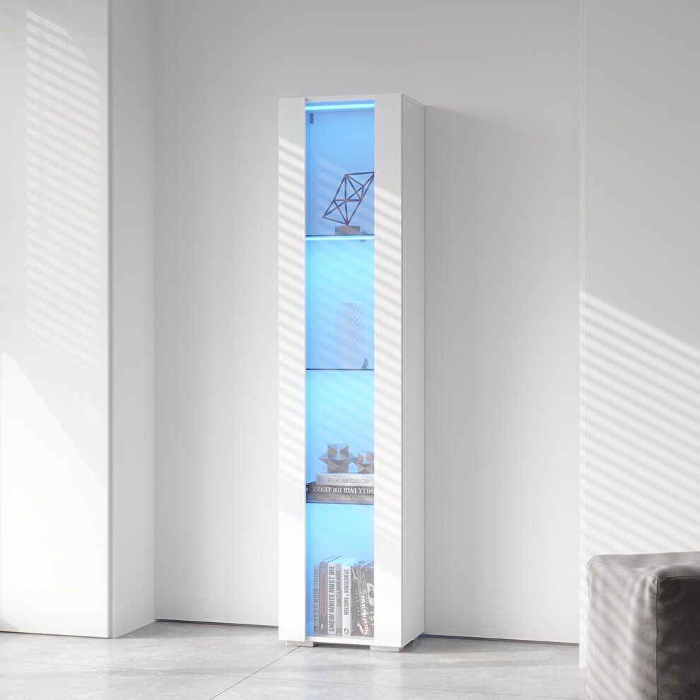 White finish side cabinet with aluminum strip lamp by La Spezia