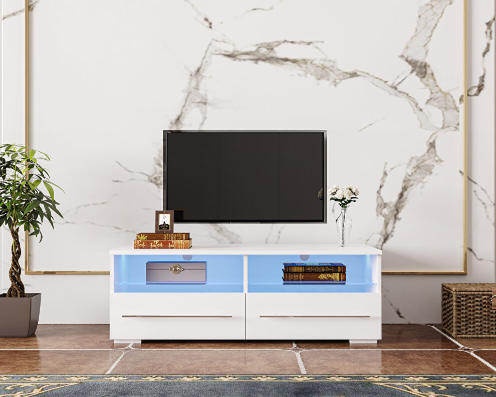 White TV cabinet with dual end color changing led light strip by La Spezia