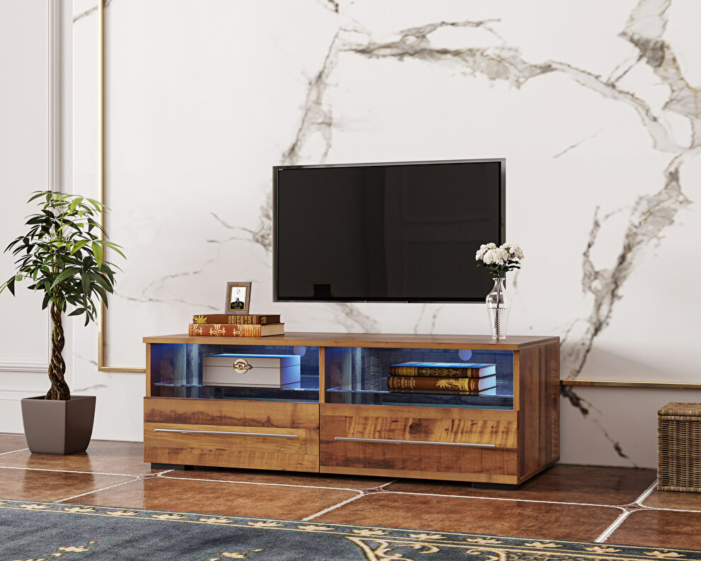 Walnut TV cabinet with dual end color changing led light strip by La Spezia
