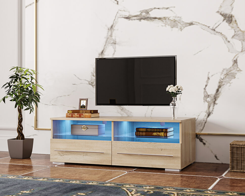 Rustic oak TV cabinet with dual end color changing led light strip by La Spezia