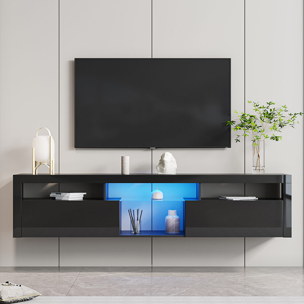 Black modern TV cabinet with open shelves by La Spezia
