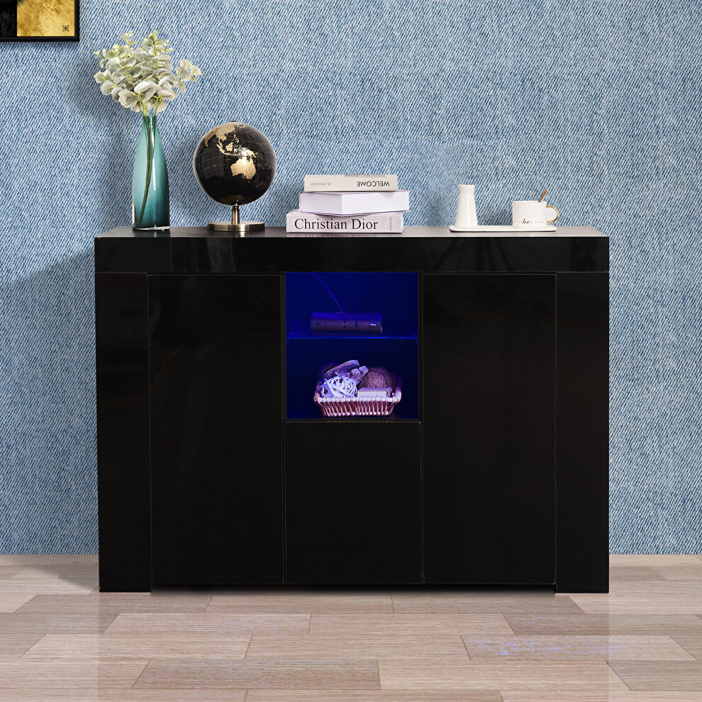 Black high gloss kitchen sideboard cupboard with led light by La Spezia