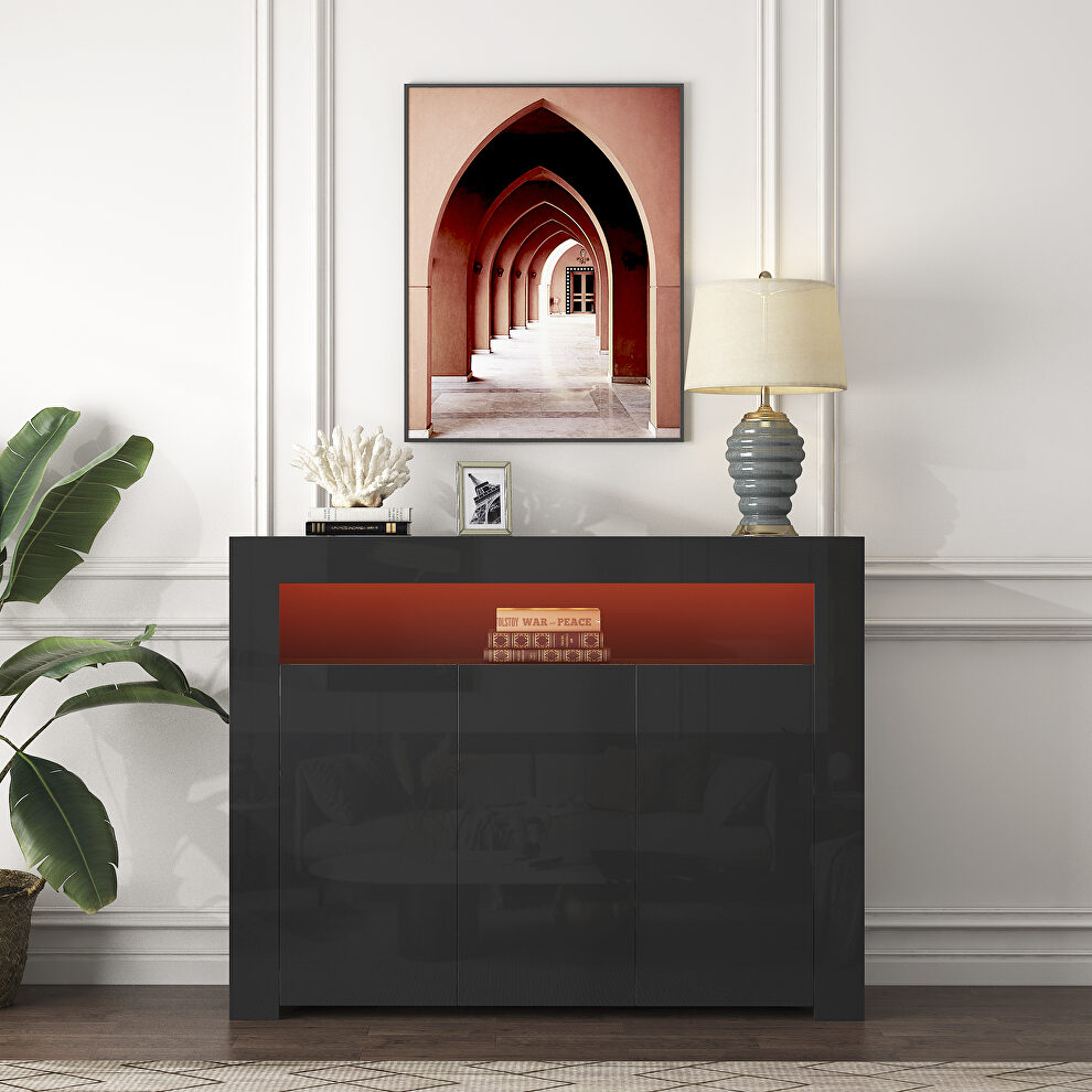 Black high gloss sideboard storage cabinet with led light by La Spezia
