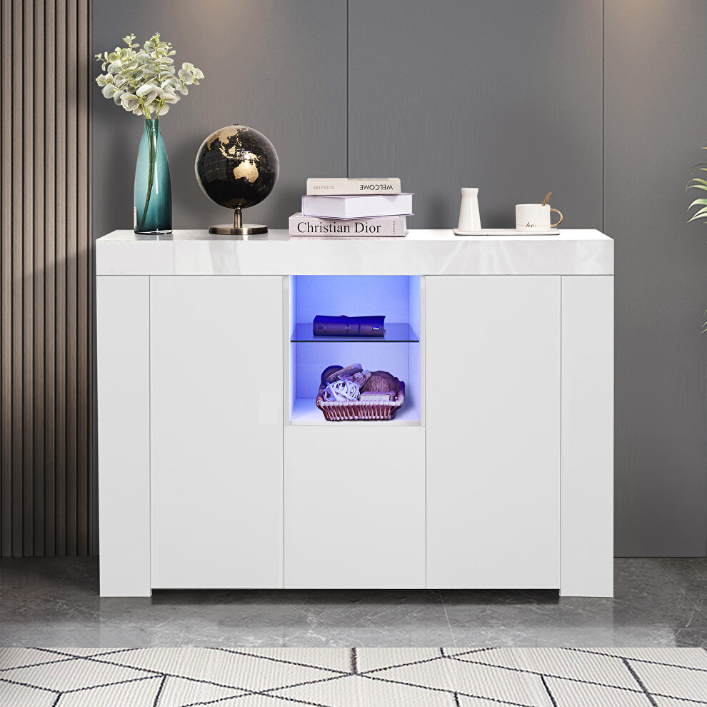 White high gloss kitchen sideboard cupboard with led light by La Spezia