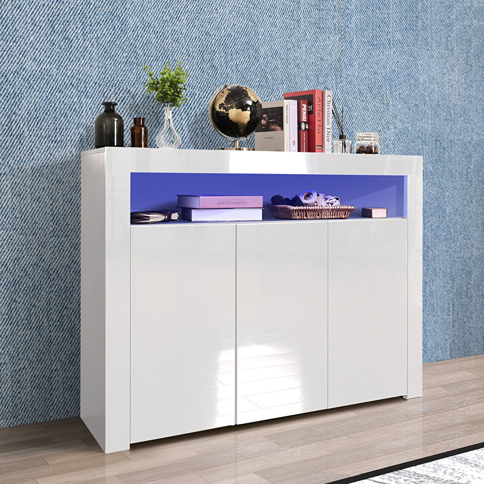 White high gloss sideboard storage cabinet with led light by La Spezia