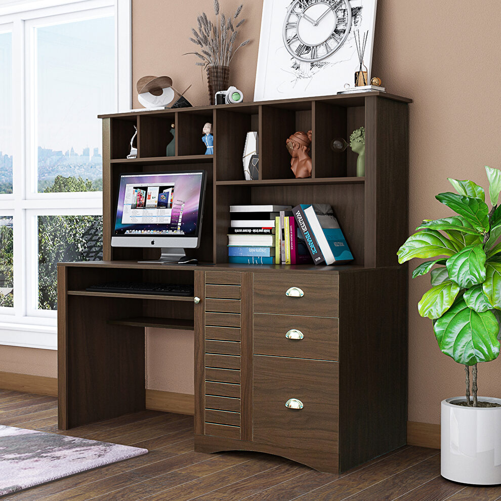 Home office computer desk with hutch in walnut by La Spezia