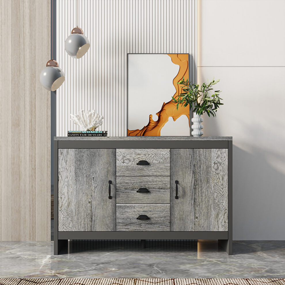 Barnwood finish double doors side cabinet with drawers by La Spezia