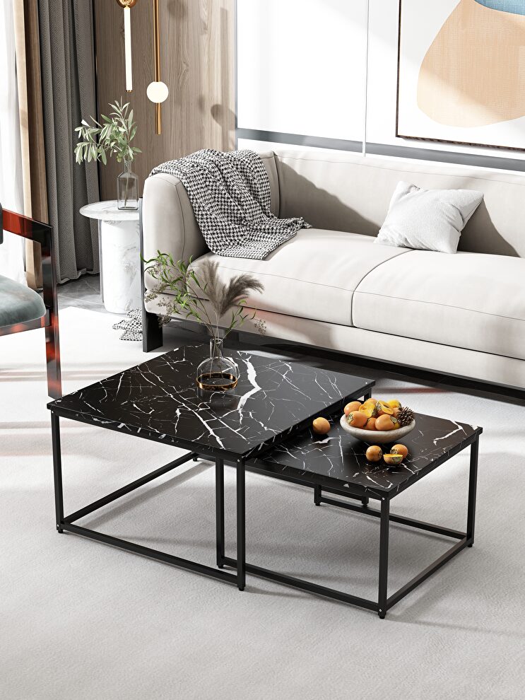 Modern nesting coffee tables set marble black 2pc by La Spezia
