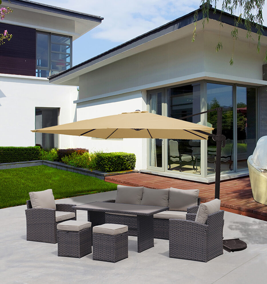 Dark brown 6-piece outdoor pe rattan dining and coffee sofa set by La Spezia