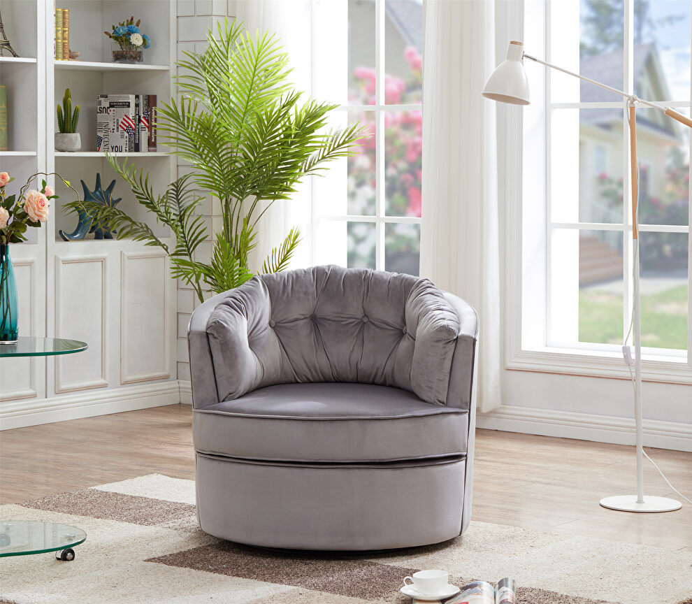Silver gray velvet modern leisure swivel accent chair by La Spezia
