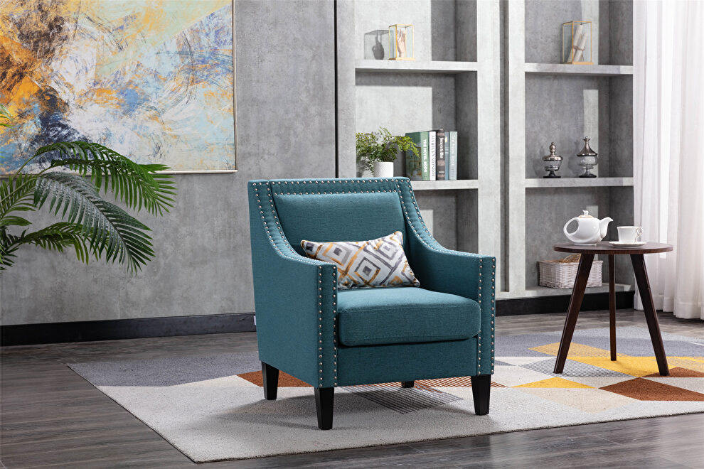 Accent armchair living room chair, teal linen by La Spezia