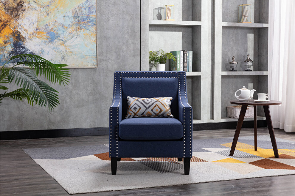 Accent armchair living room chair, navy linen by La Spezia