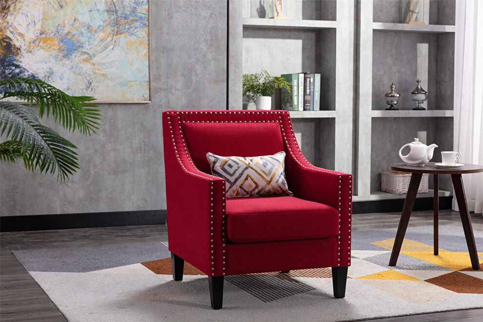 Accent armchair living room chair, red linen by La Spezia