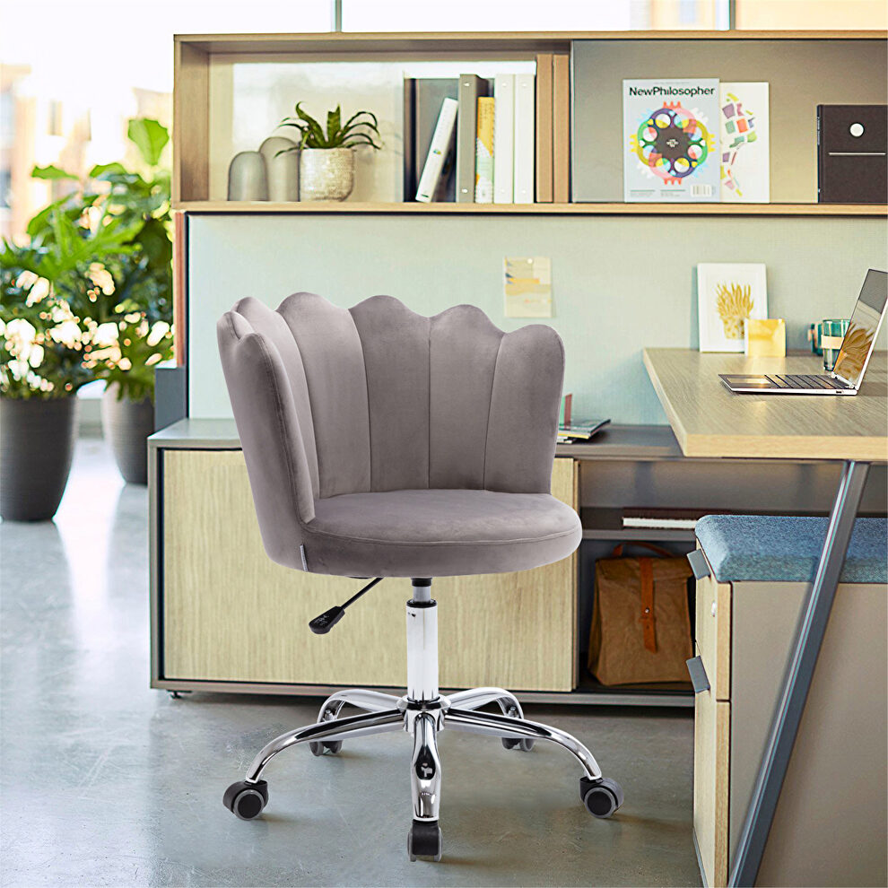 Gray velvet fabric and silver feet base swivel office chair by La Spezia