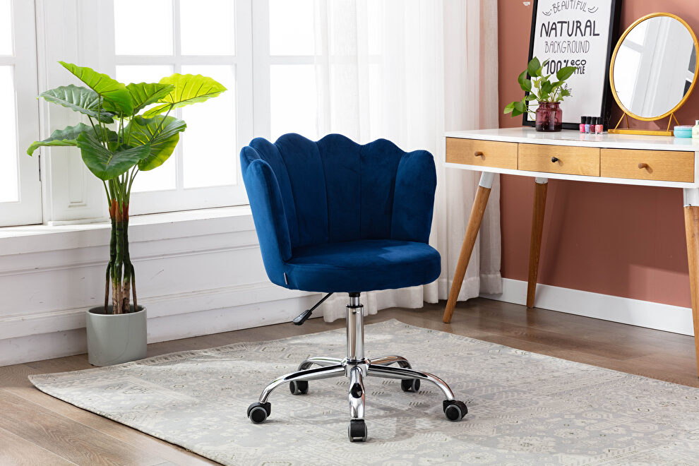 Navy velvet fabric and silver feet base swivel office chair by La Spezia
