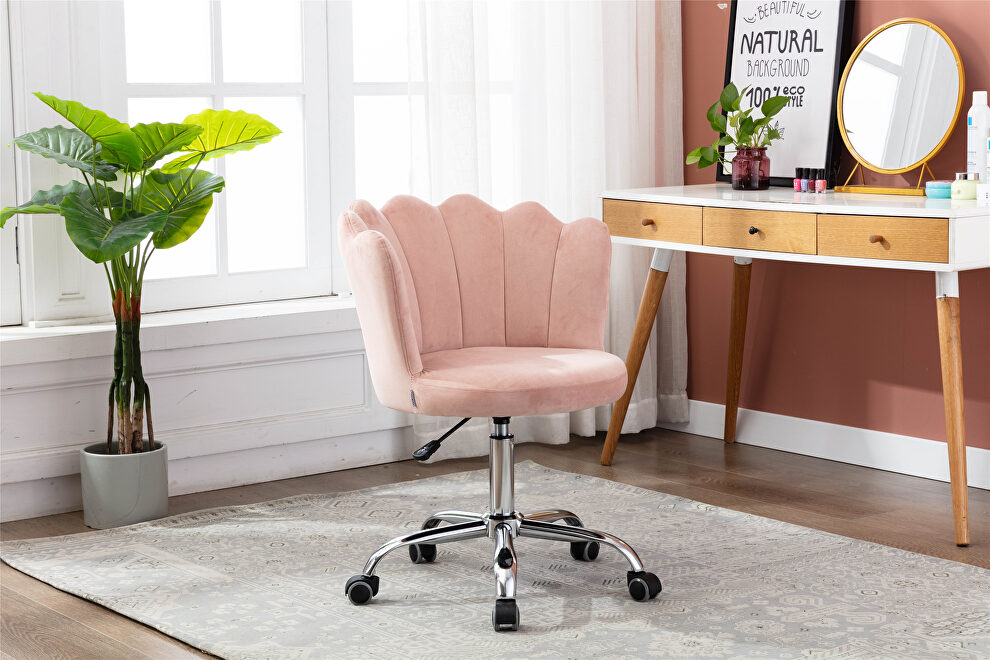 Pink velvet fabric and silver feet base swivel office chair by La Spezia
