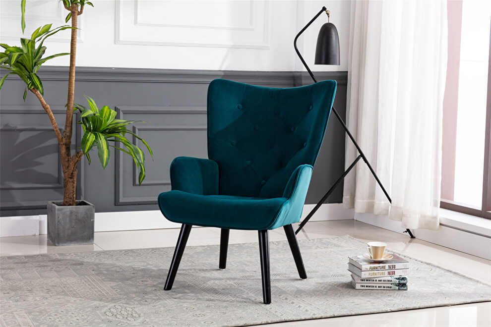 Accent chair living room/bed room, modern leisure chair teal color microfiber fabric by La Spezia