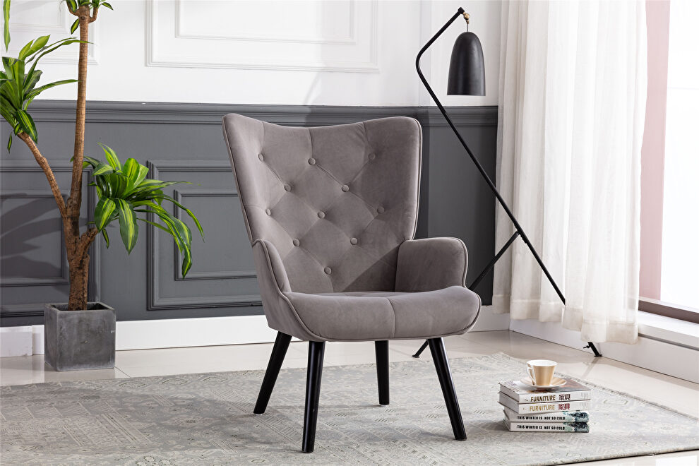 Accent chair living room/bed room, modern leisure chair silver gray velvet fabric by La Spezia