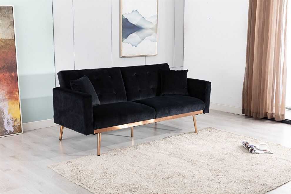 Loveseat sofa with rose gold metal feet and black velvet by La Spezia