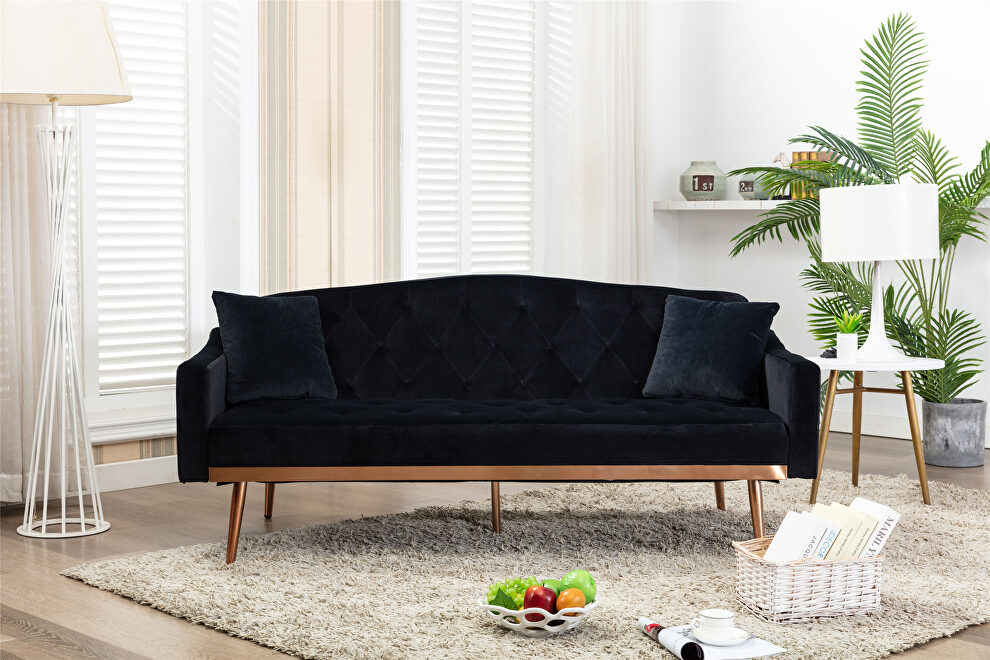 Loveseat sofa with stainless feet black velvet by La Spezia