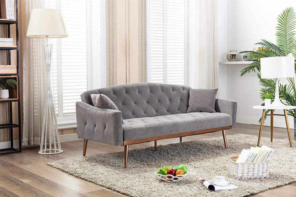 Loveseat sofa with stainless feet gray velvet by La Spezia