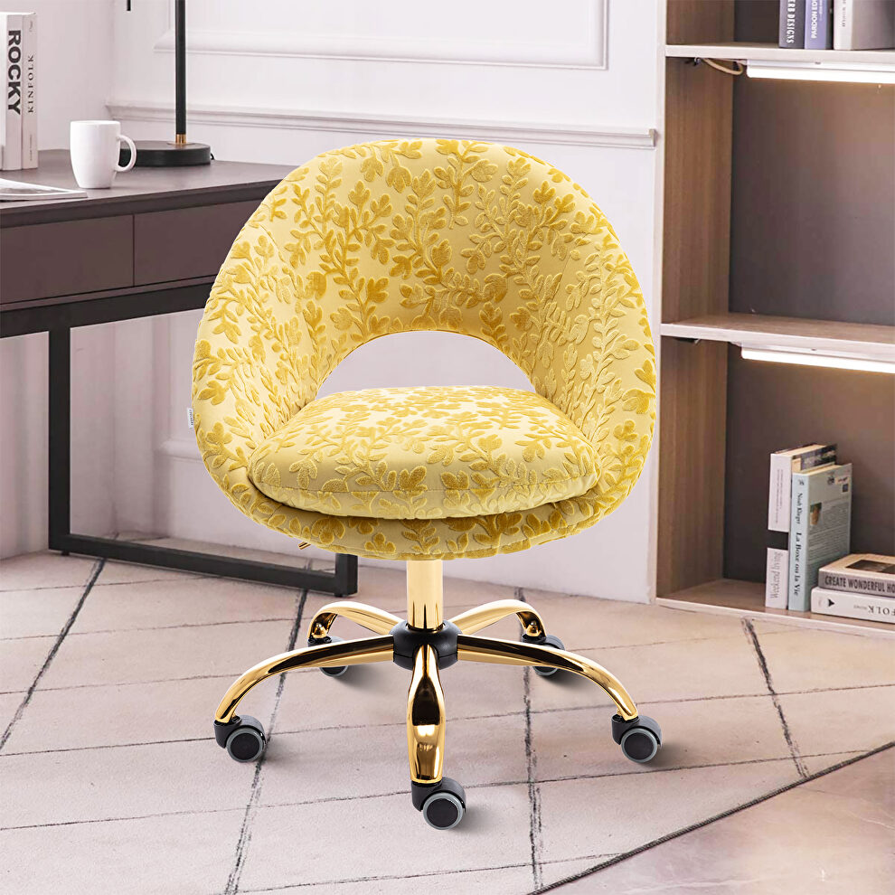 Modern leisure swivel office chair yellow velvet by La Spezia