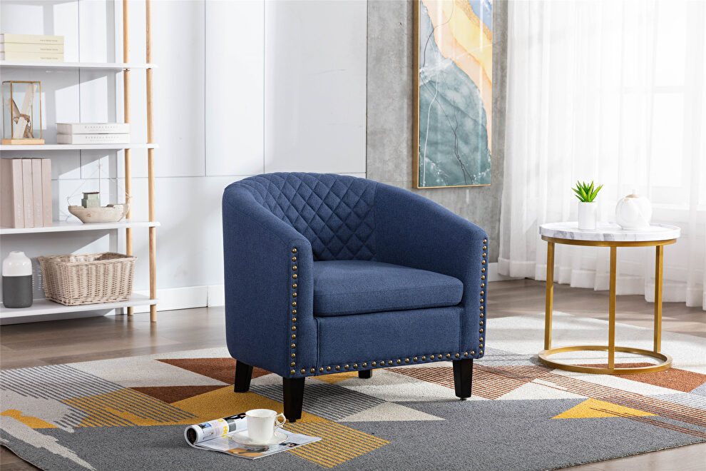 Black navy linen accent barrel chair living room chair by La Spezia