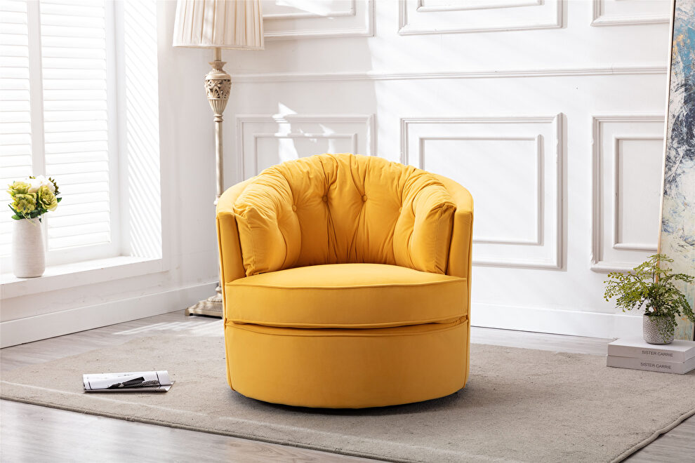 Yellow velvet modern leisure swivel accent chair by La Spezia