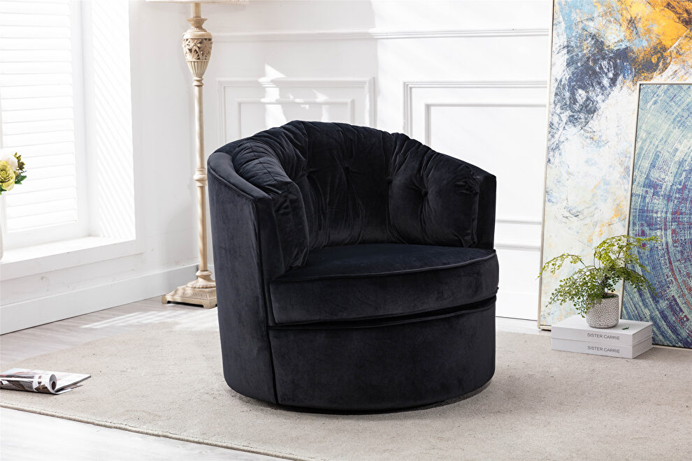 Black velvet modern leisure swivel accent chair by La Spezia