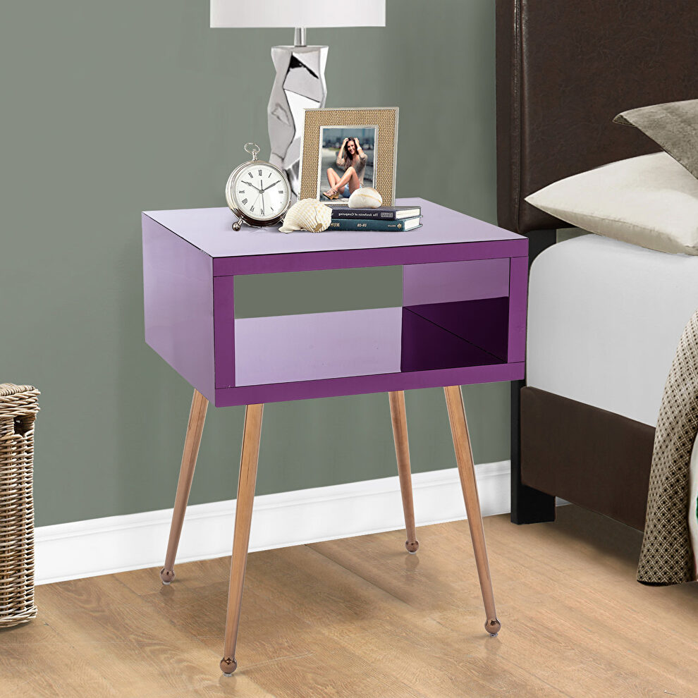 Mirror nightstand, end/ side table in purple finish by La Spezia