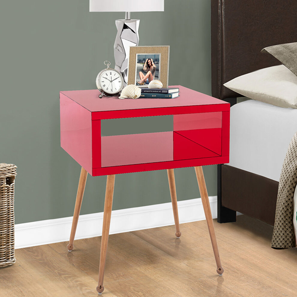 Mirror nightstand, end/ side table in wire red finish by La Spezia