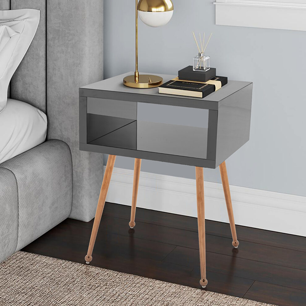 Mirror nightstand, end/ side table in black finish by La Spezia
