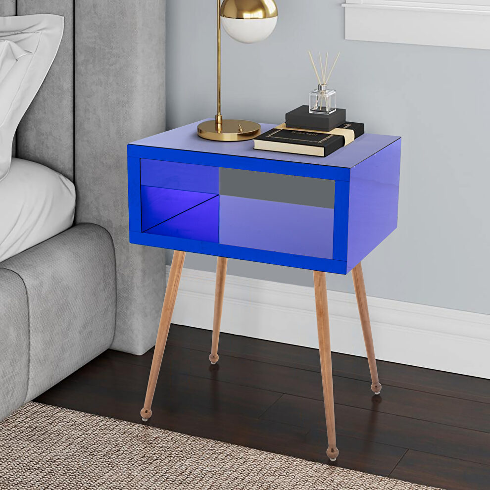 Mirror nightstand, end/ side table in navy finish by La Spezia