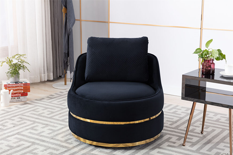 Black velvet swivel accent barrel chair by La Spezia